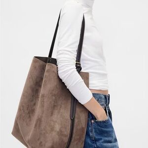 GAP Sandy Taupe Beige Suede Tote Bag